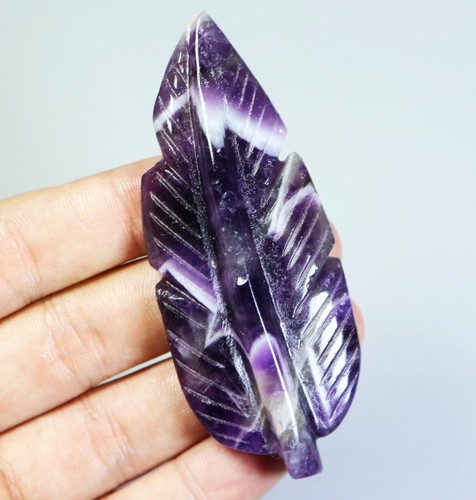 Natural Dream Amethyst Quartz Crystal Stone Carved Feather Carving Healing