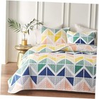 Quilt Set for Summer 3 Piece Reversible Queen (90x90) Navy-green-yellow