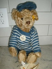 STEIFF Teddy Bear Classic 1907, 027666, 14" Blue Stripe Outfit Has tags/ear pin
