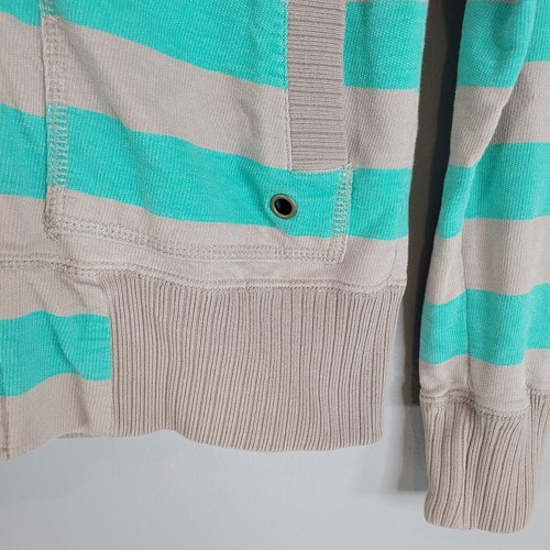 Volcom Womens Full Zip Sweathirt Hoodie Coat Jacket Medium Gray Green Striped - Picture 3 of 10