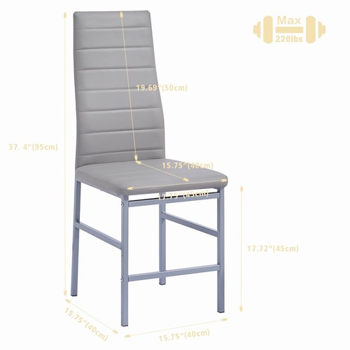 4x Grey Faux Leather Dining Chairs&Round Tempered Glass Silver Legs Dining Table - Picture 6 of 11