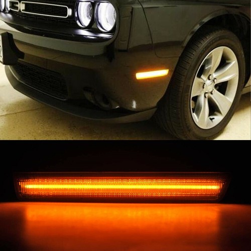 Smoked Lens Front Amber LED Side Marker Light SET For 2015-2020 Dodge Challenger - Picture 2 of 12