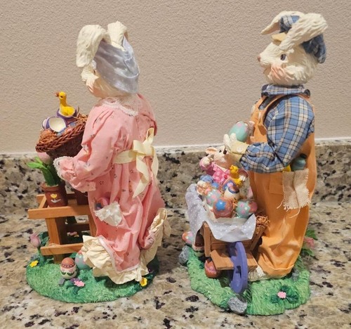 Mr. & Mrs. Easter Bunny Fabric Mache Hand painted Figurines - Picture 4 of 5