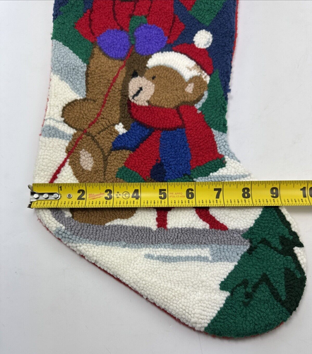 Medias de Navidad de lazo enganchado vintage dos osos bloques de trineo de nieve en la parte superior - Imagen 9 de 13