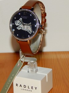 New Ladies Radley London Folk Dog Brown Leather Strap Crystal Watch Rrp 95 Ebay
