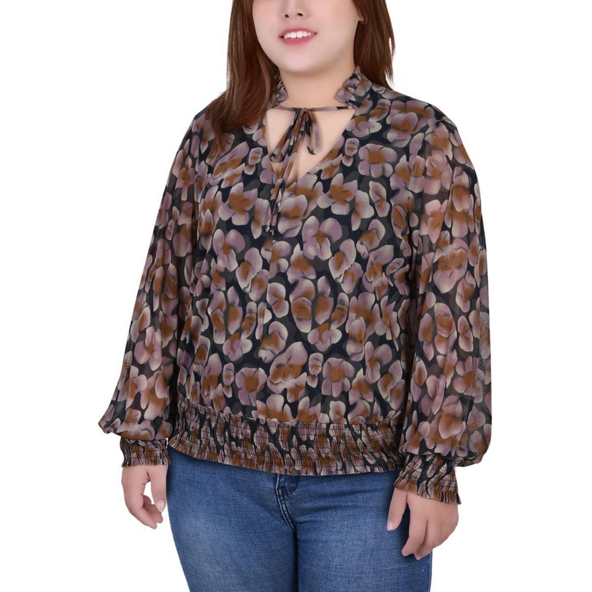 Женская черная прозрачная блузка с оборками из коллекции NY Collection Плюс 2X BHFO 7997
