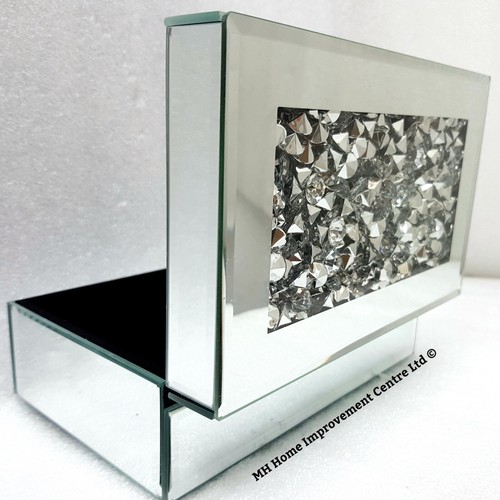 Sparkly Diamond Crush Crystal Silver Mirrored Decorative Jewellery Trinket Box - Picture 2 of 6