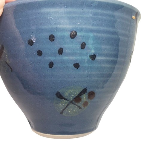 Sanibel Island Art Pottery Bowl Signed Mudman Smith Blue & Sage Green 4.5" x 6" - Picture 8 of 11