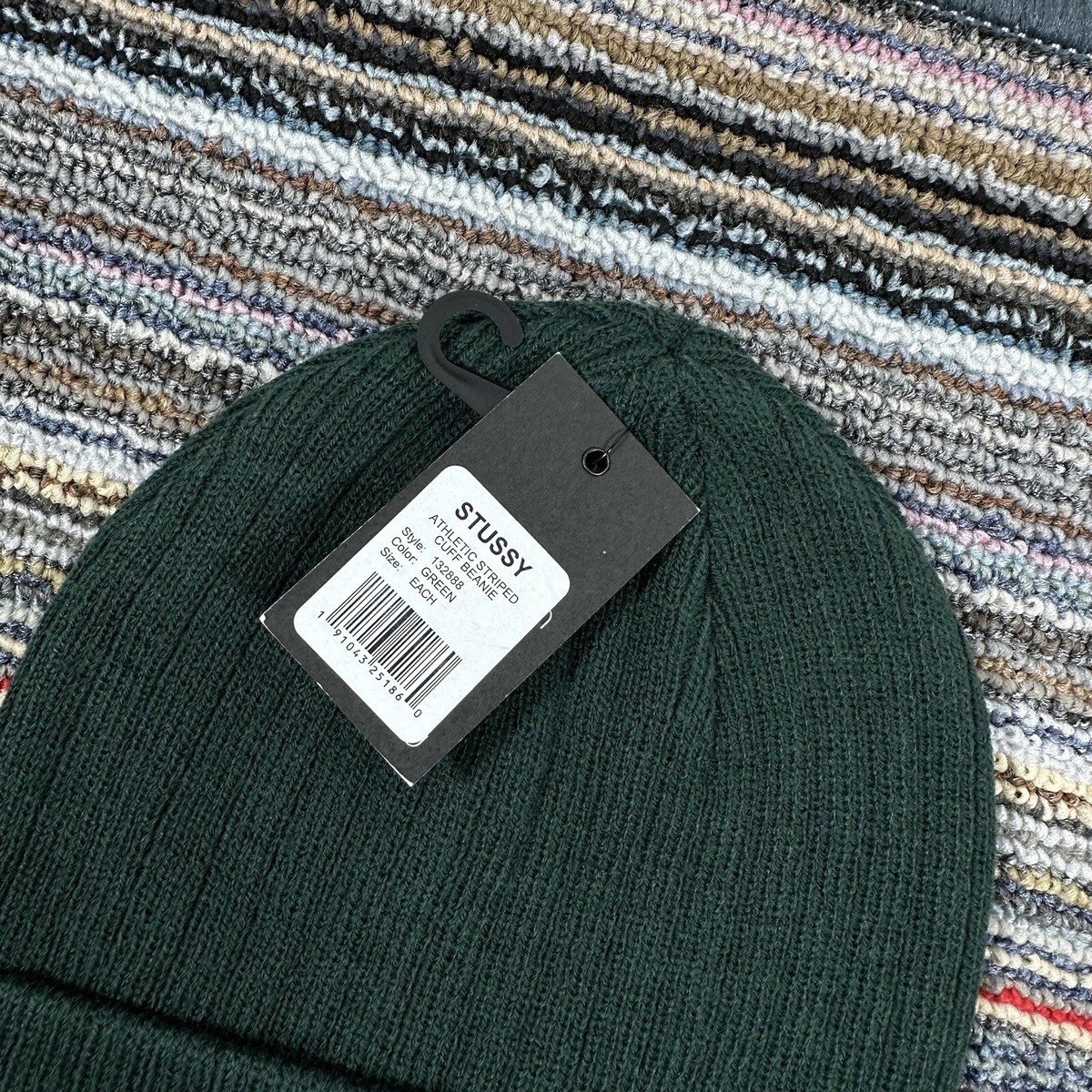 STUSSY BEANIE HAT ATHLETIC STRIPED CUFF BEANIE - OS - GREEN
