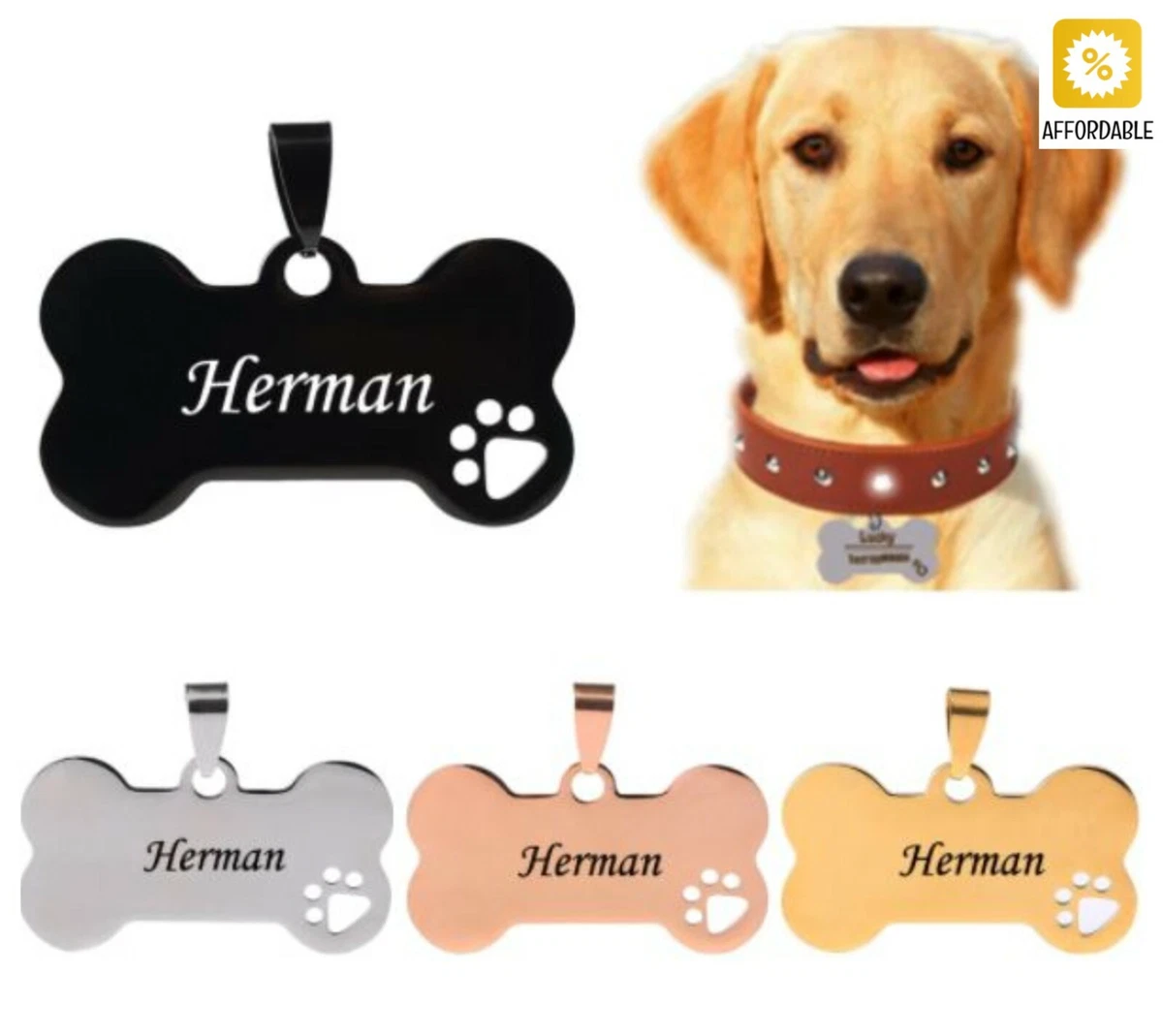 Custom Dog Tags Engraved Stainless Steel Pet ID Cat Tag Name Dog Bone  Collar Tag