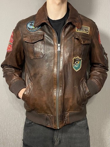 Vintage Brown Leather A-2 Flight Bomber Jacket Top Gun G3000 - Picture 2 of 17