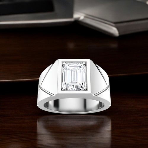 Smaragdschliff 1,50 ct IGI Lab Grown Herren Ehering Diamantring 18 K Weißgold - Bild 2 von 10