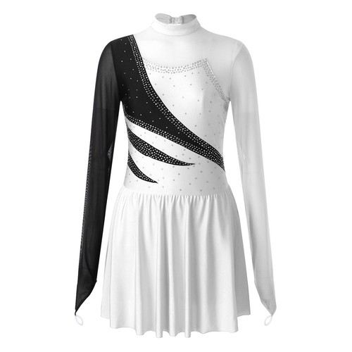 Damen Tanzkleid Langarm Eiskunstlauf Kleider Glitzer Balletkleidung Tanzkostüm - Bild 54 von 61