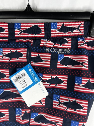 Boys Columbia Super Backcast Swim Pool Short UPF 50 Red White Blue Patriotic USA - Picture 2 of 6