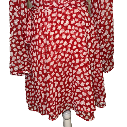 Free People Red Frenchie Faux-Wrap Printed Dress Size M - Picture 10 of 12