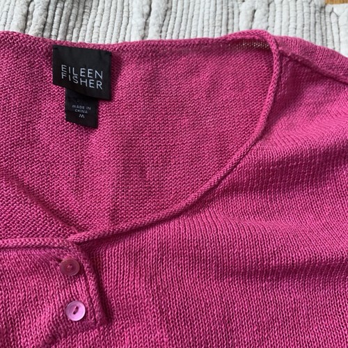 Eileen Fisher Sweater Top Women’s Medium 100% Linen Magenta Pink Scoop Neck Knit - Picture 3 of 7