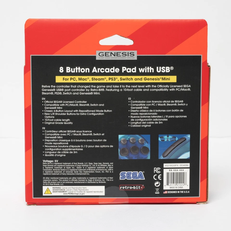 Retro-Bit Officially Licensed Sega Genesis 8 Button USB Arcade Pad Controller - Image 4 of 4