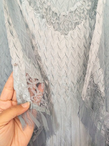 Komarov Blue Gray Ombre Pleated Lace Midi Dress & Sheer Jacket Set XL - Picture 6 of 18