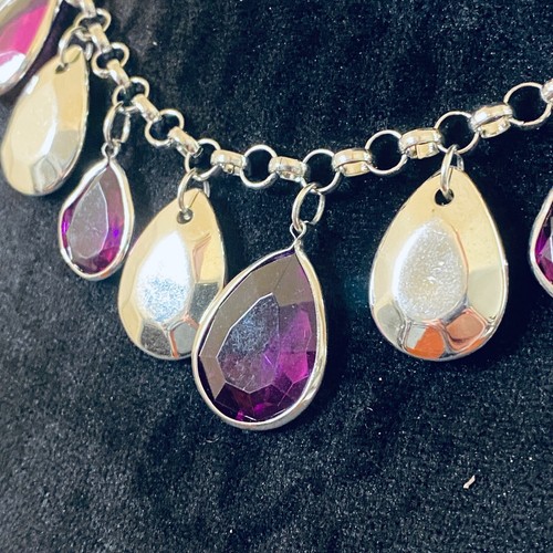 Necklace & Earring Set By Paparazzi Accessories Clique Bait Silver Purple - Picture 5 of 6