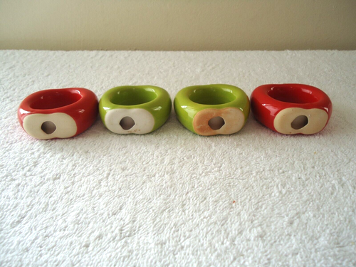 "Juego de 4 anillos de servilleta en forma de manzana de colección 2 rojos y 2 verdes ""Hermoso conjunto" - Imagen 12 de 12