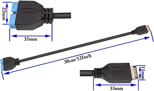 USB 3.1 Type E Front Panel Header Male to USB 3.0 MotherBoard IDC 20 Pin Cable - Picture 9 of 9