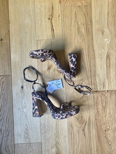 Zara Leopard Animal Print High Heel Platform Sandals UK3 EU36 US6 # 652 - Picture 3 of 10