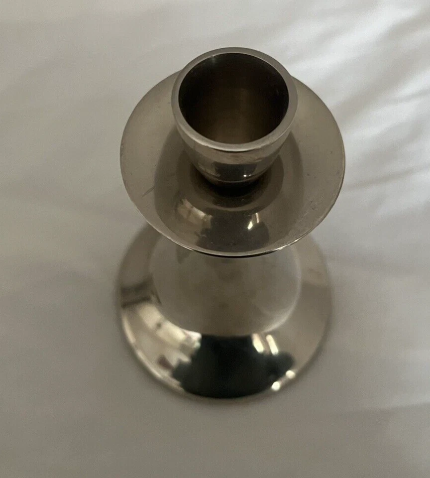 Crate & Barrel Nickel Finish 6" Silver Candleholders (Pair of 2) Model 420-859 - Image 3 of 4