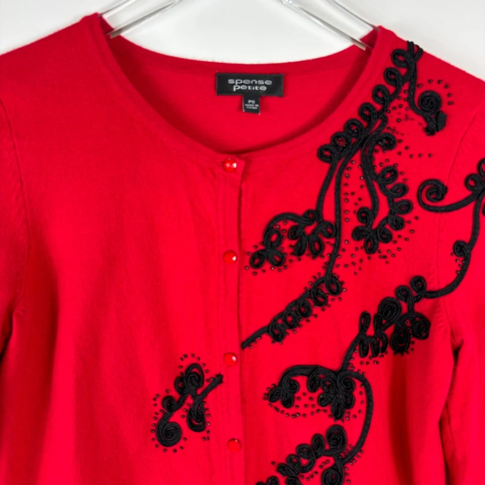 Spence Cárdigan Suéter S Petite Rojo Negro Bordado Gótico Romance Victoriano Foto 3 de 4