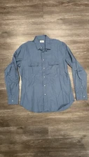 Brioni vintage Board Shirt Blue Long Sleeve Pin Stripe Long Sleeve Large Italy