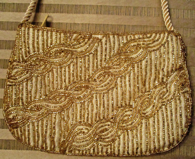 #ad #ad NWOT Evening Purse Clutch Beaded Gold w Sparkles and Shoulder Strap