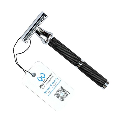 Maquinilla de afeitar de seguridad de doble filo Xcellence mango de acero negro más hojas de reloj de 5, 7 o - Imagen 1 de 6