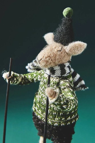 Anthropologie Skiing Sheep Felted Christmas Ornament Sweater Winter Sports NEW - Picture 2 of 4