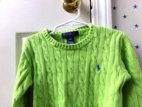 Vintage Boys POLO RALPH LAUREN Cable Knit Green 100% Cotton Size 5 SWEATER JAPAN