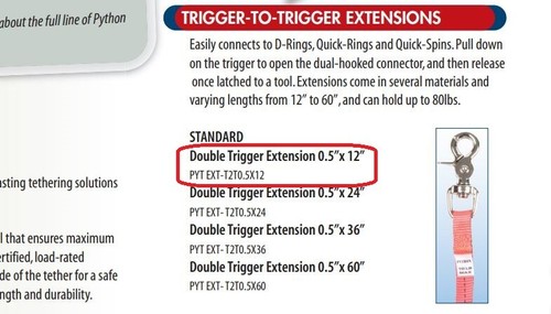 Python Safety EXT-T2T0,5X12V, 1500053 Trigger Lanyard 10#, 12" L. Gelb, NEU!! - Bild 7 von 7
