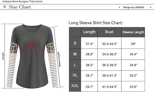 LAISHEN Damen Leoparden Oberteil Rundhals Langarm T-Shirts gestreift Freizeit Bluse - Bild 2 von 5