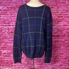 Men s Vintage Polo Golf Ralph Lauren Knit Navy Blue Green Plaid Sweater Size XL