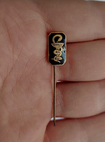 ANTIQUE DOCTOR MED PHARMACY MEMENTO MORI VICTORIAN BLACK ENAMEL PIN-CIRCA 1900