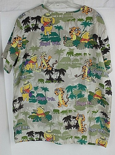 DISNEY Scrub Top Pooh & Tigger Jungle Trek Print Adult Large Nursing Pediatrics - Picture 2 of 5