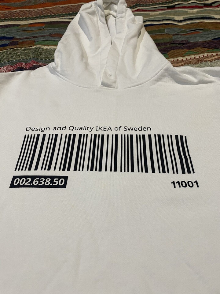 Barcoder Sign Ikea White Pullover Hoodie Jumper Barcode Logo Kangaroo Pocket Mens ...