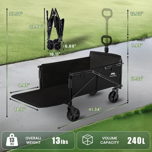 Collapsible Wagon Cart w/RearGate,Heavy Duty Folding Utility Garden Cart,360 lbs - Picture 2 of 12