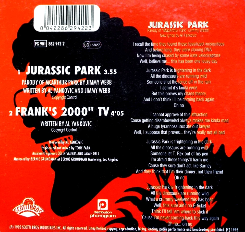 Weird Al Yankovic - Parque Jurásico - CD, en muy buena condición Foto 2 de 2