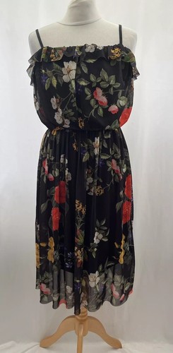 Boohoo Damen schwarz Blumen ärmelloses Kleid Größe 10