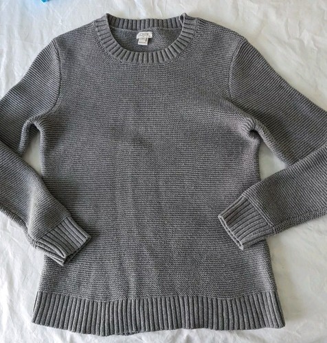 J. Suéter Pullover Crew Gris Tejido Manga Larga Mujer Cuello Redondo Talla Pequeña - Imagen 1 de 6