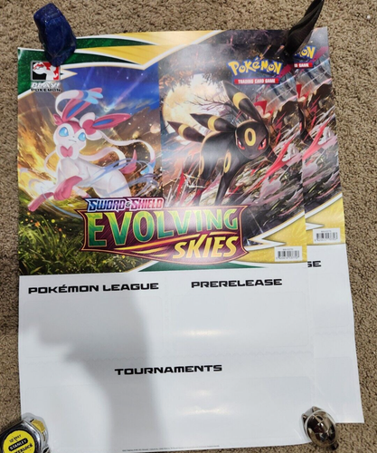 Pokemon Evolving Skies Store Promo Display Kit Stand Totem + 4 Poster + Decalcomania - Foto 3 di 6