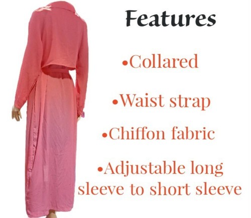 Women's Maxi Pink Chiffon Cardigan Large Size Long Sleeve Beach Cover Up Casual - Picture 2 of 8