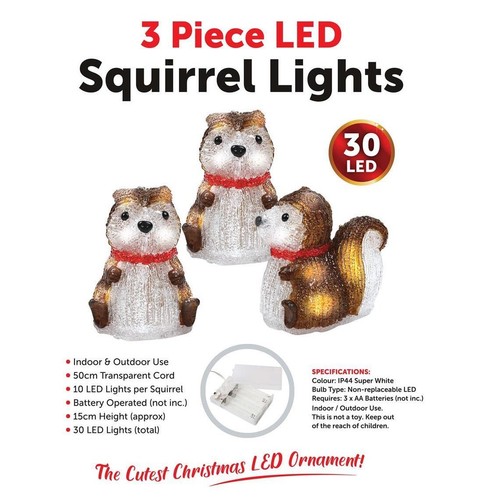 Neu 3 Stück LED Eichhörnchen Lichter für Weihnachtsschmuck Deko Licht - Bild 2 von 5