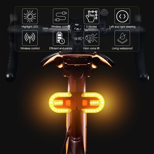 Turn Signals for Bicycles with Alarm, USB Charging Remote Control Split/Integrat - Picture 3 of 8