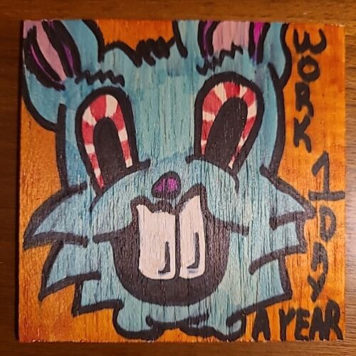 Original Painting Graffiti Easter Bunny Occupation Permenant Vacation Lepus Nite - Picture 1 of 24