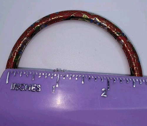 Vintage Red Floral & Gold Lined Cloisonne Bangle Bracelet 2.5" Diameter - Picture 3 of 8