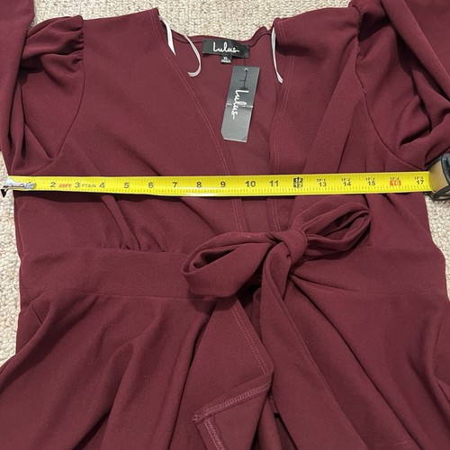 Lulus NWT Party Down Burgundy Tie Long Sleeve Peplum Blouse Size XL - Picture 8 of 9